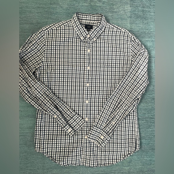 J Crew Mens Large Cotton Oxford Button Down Shirt. Blue & White Gingham - Picture 1 of 9